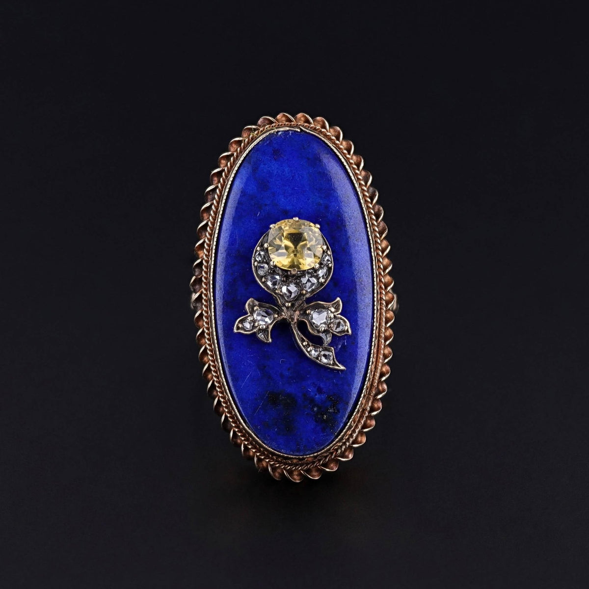 Vintage Lapis and Zircon Flower Ring of 9ct Gold - Trademark Antiques