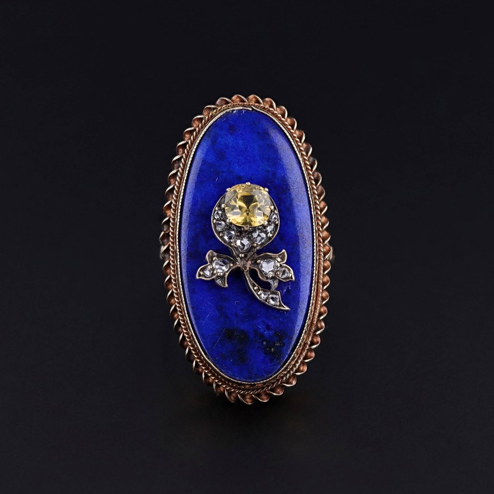 Vintage Lapis and Zircon Flower Ring of 9ct Gold - Trademark Antiques