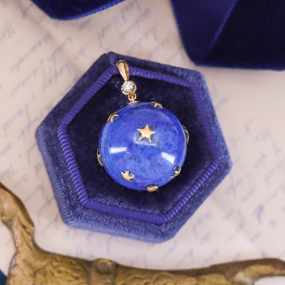 Vintage Lapis Lazuli and Diamond Star Pendant - Trademark Antiques