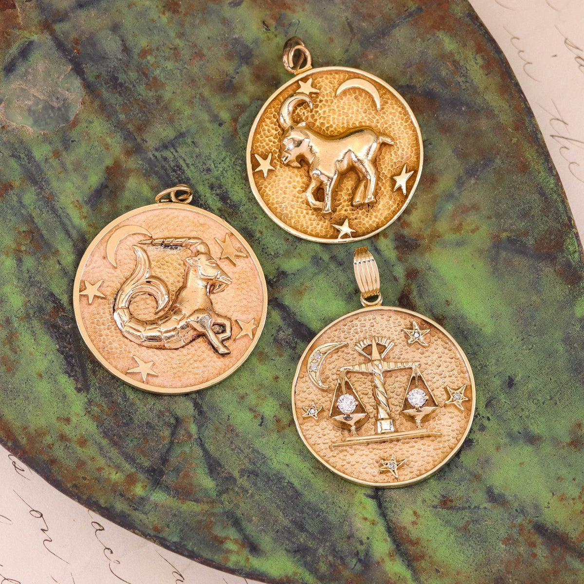 Vintage Libra Zodiac Pendant of 14k Gold - Trademark Antiques