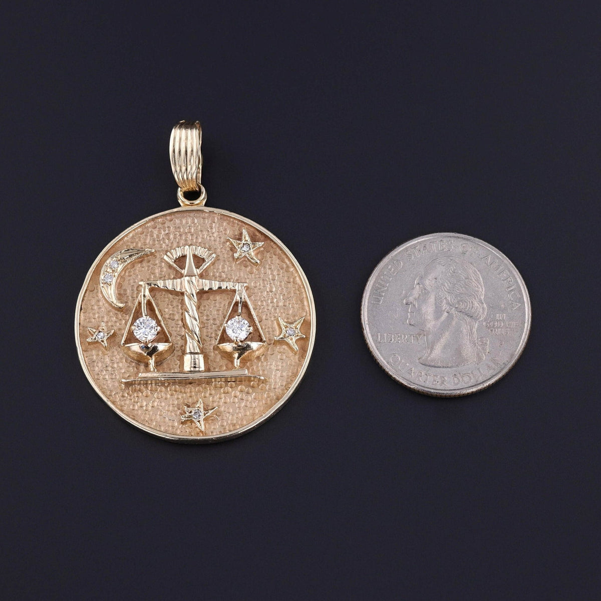 Vintage Libra Zodiac Pendant of 14k Gold - Trademark Antiques