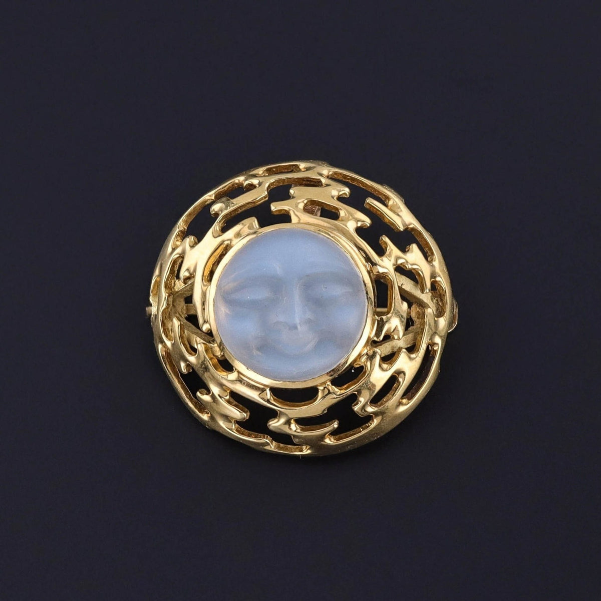 Vintage Man in the Moon Moonstone Pendant Brooch - Trademark Antiques