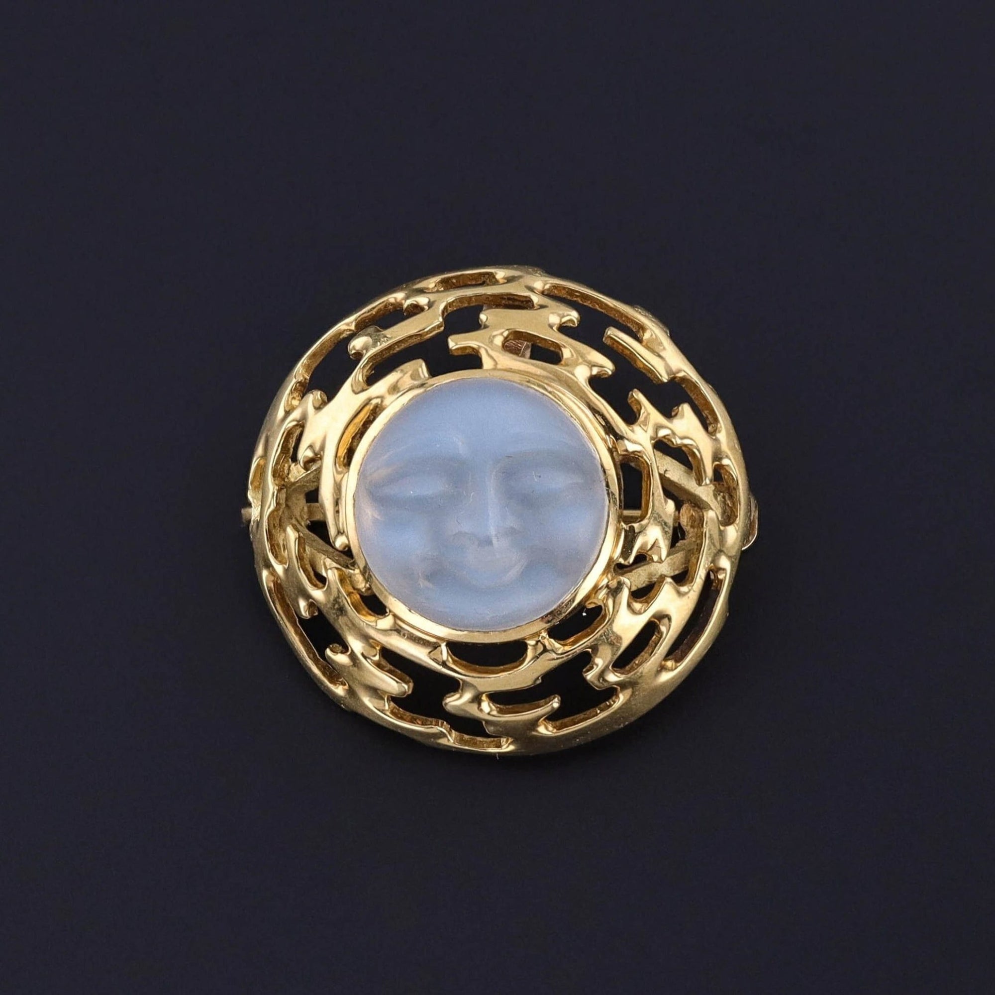 Vintage Man in the Moon Moonstone Pendant Brooch - Trademark Antiques