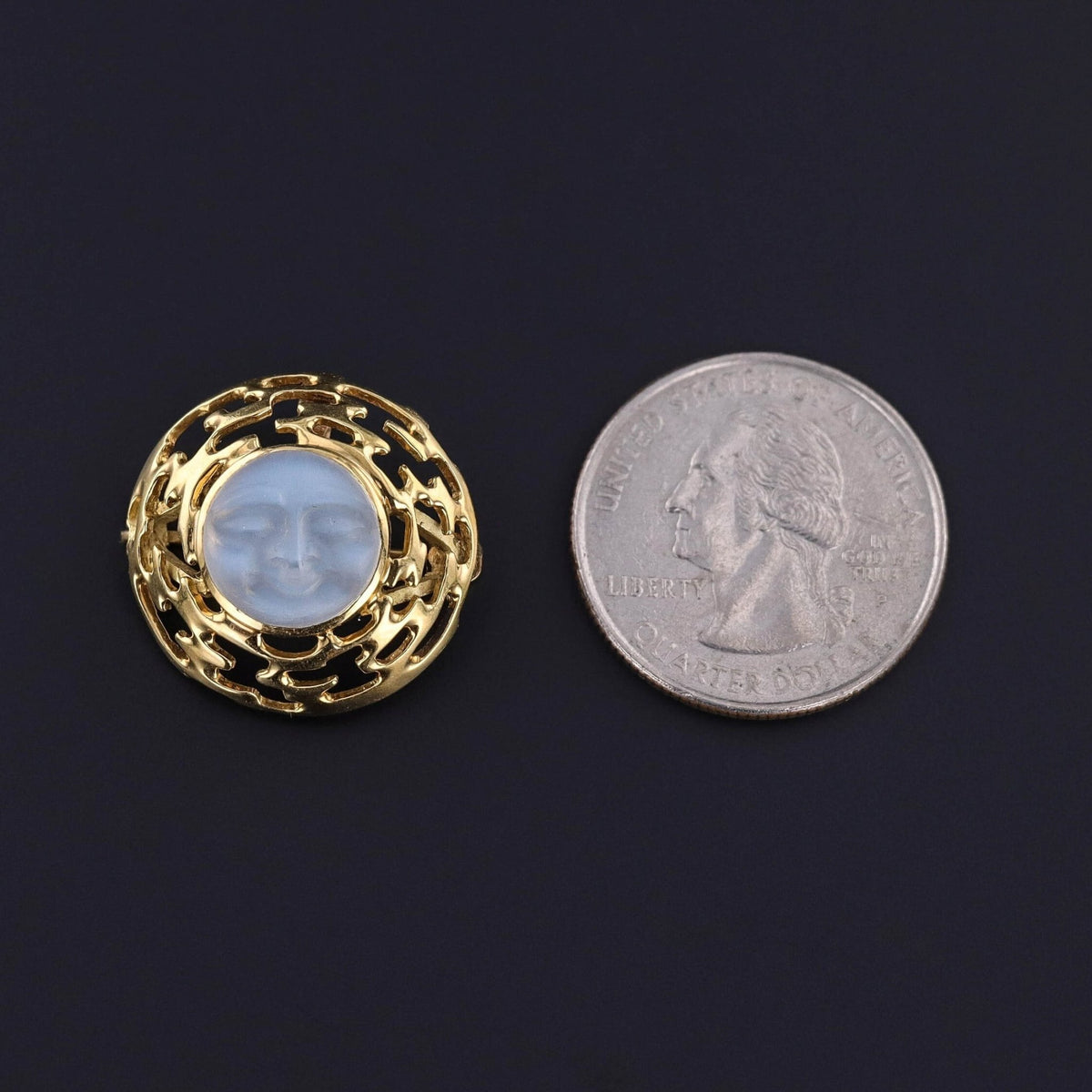 Vintage Man in the Moon Moonstone Pendant Brooch - Trademark Antiques