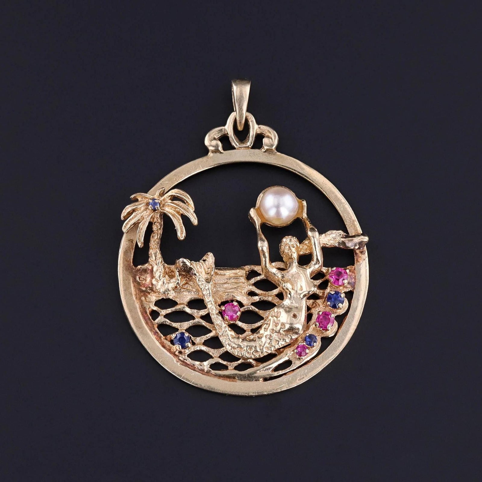 vintage mermaid pendant of 14k Gold - Trademark Antiques