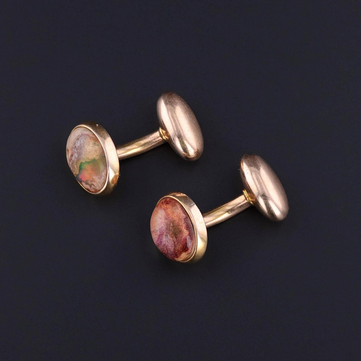 Vintage Mexican Boulder Opal Cuff Links of 14k Gold - Trademark Antiques