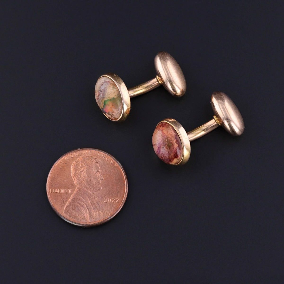 Vintage Mexican Boulder Opal Cuff Links of 14k Gold - Trademark Antiques
