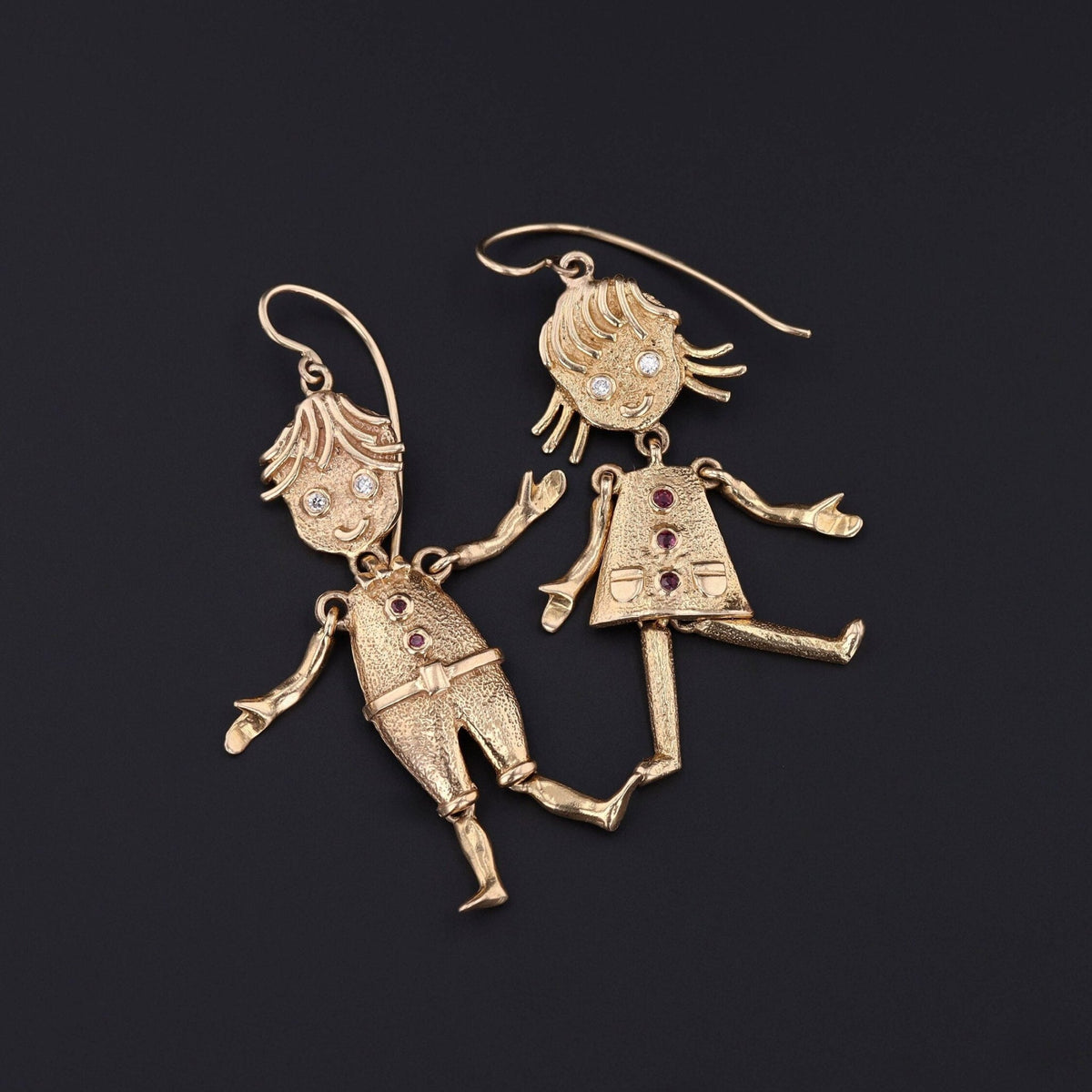 Vintage Mismatched Children Earrings of 14k Gold - Trademark Antiques