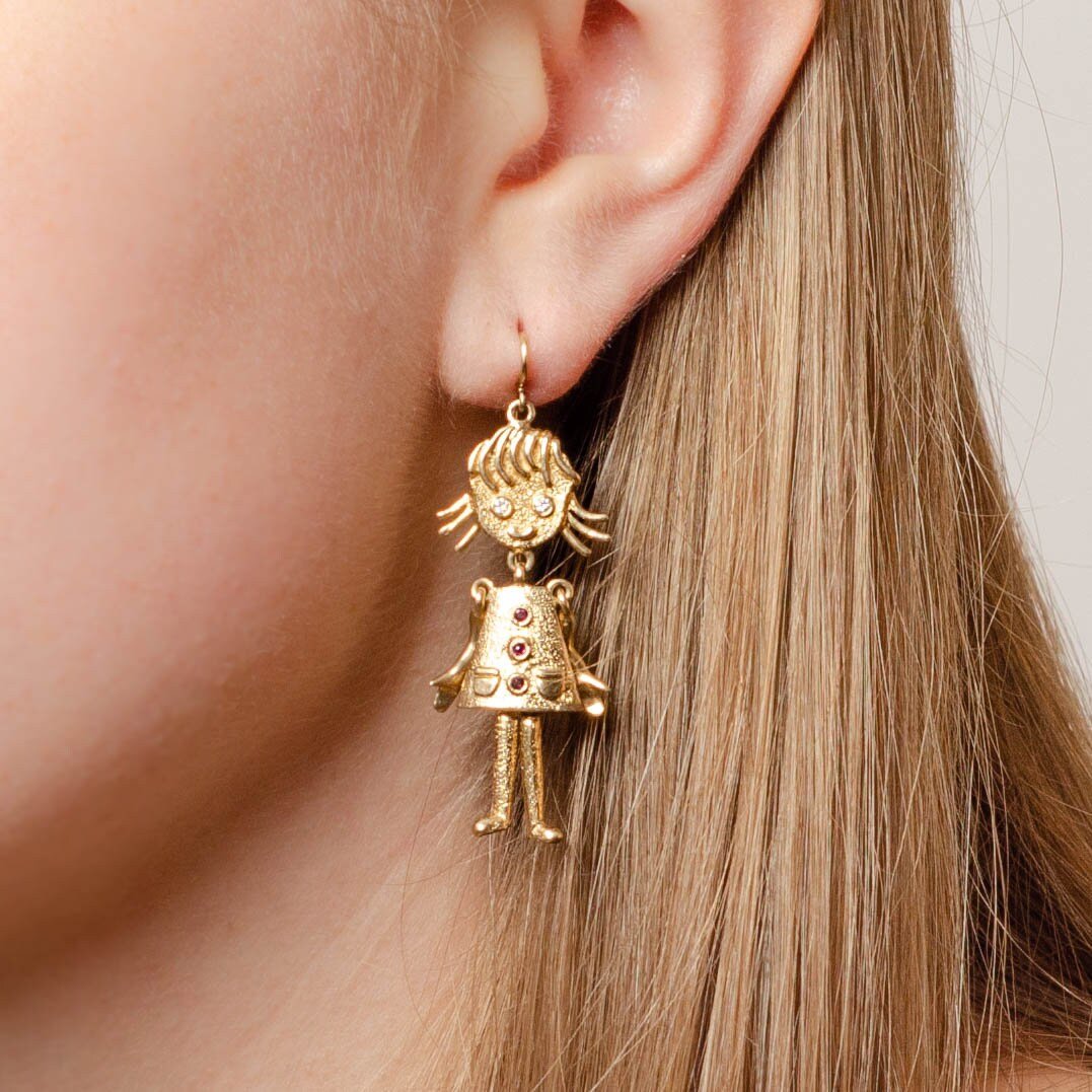 Vintage Mismatched Children Earrings of 14k Gold - Trademark Antiques