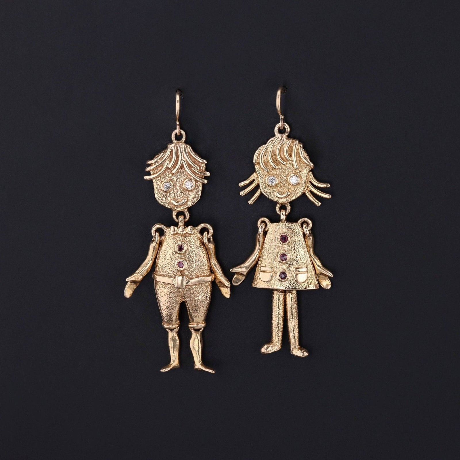 Vintage Mismatched Children Earrings of 14k Gold - Trademark Antiques