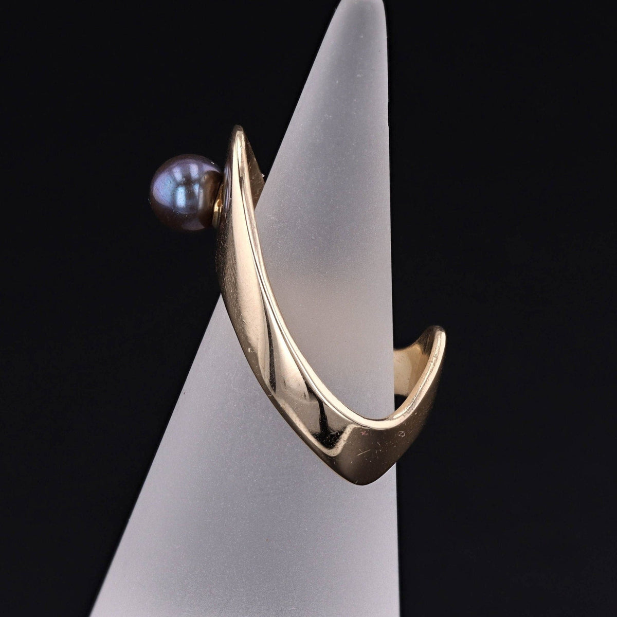 Vintage Modernist Black Pearl Ring of 14k Gold - Trademark Antiques