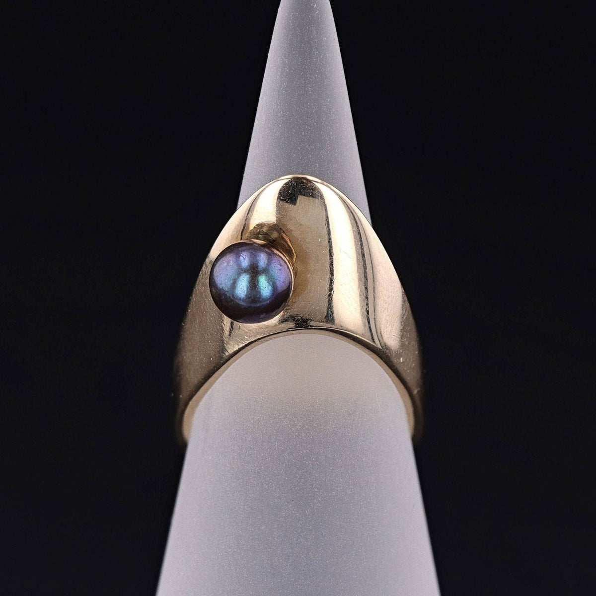 Vintage Modernist Black Pearl Ring of 14k Gold - Trademark Antiques
