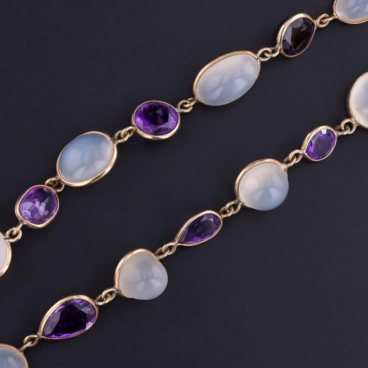 Vintage Moonstone and Amethyst Necklace of 14k Gold - Trademark Antiques