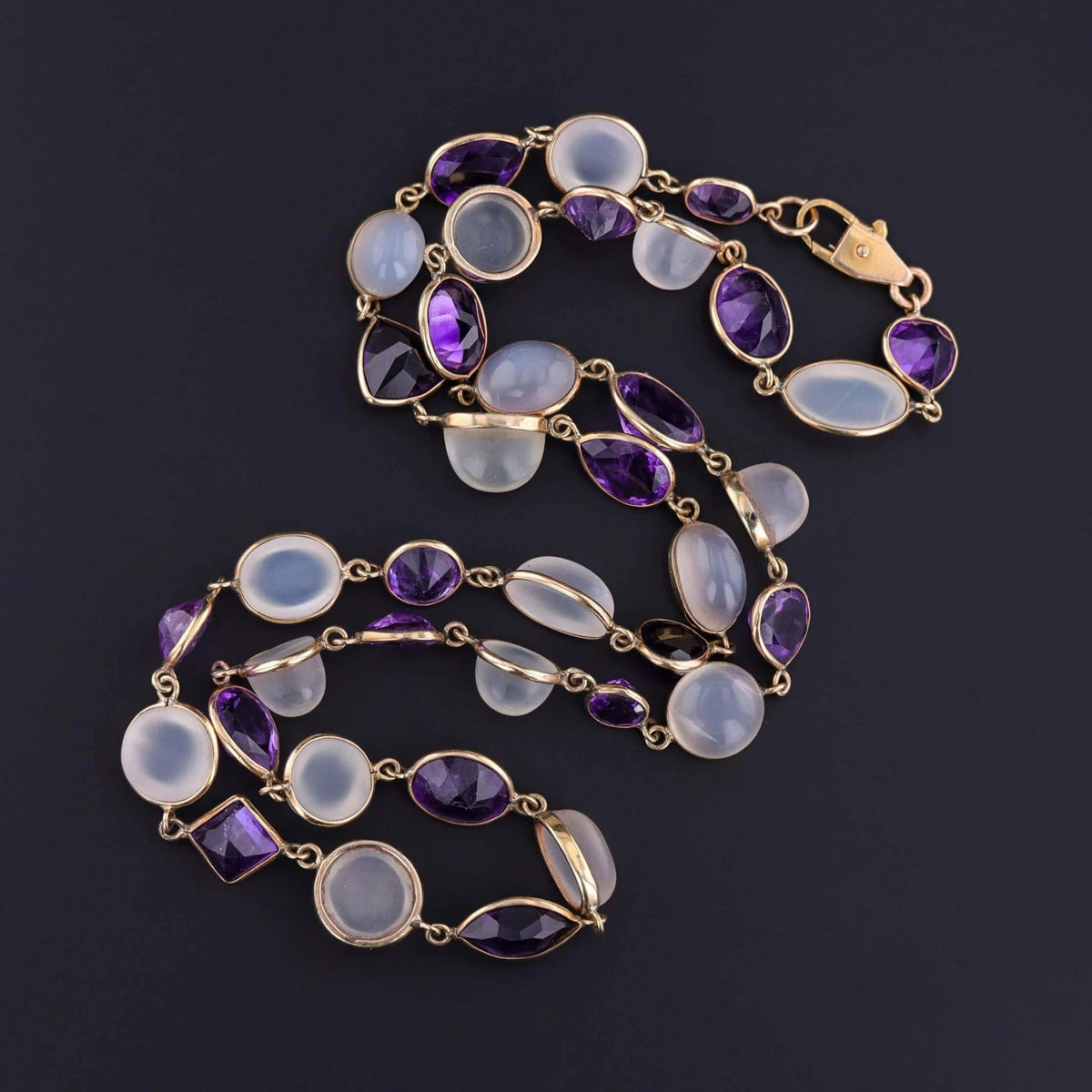 Vintage Moonstone and Amethyst Necklace of 14k Gold - Trademark Antiques
