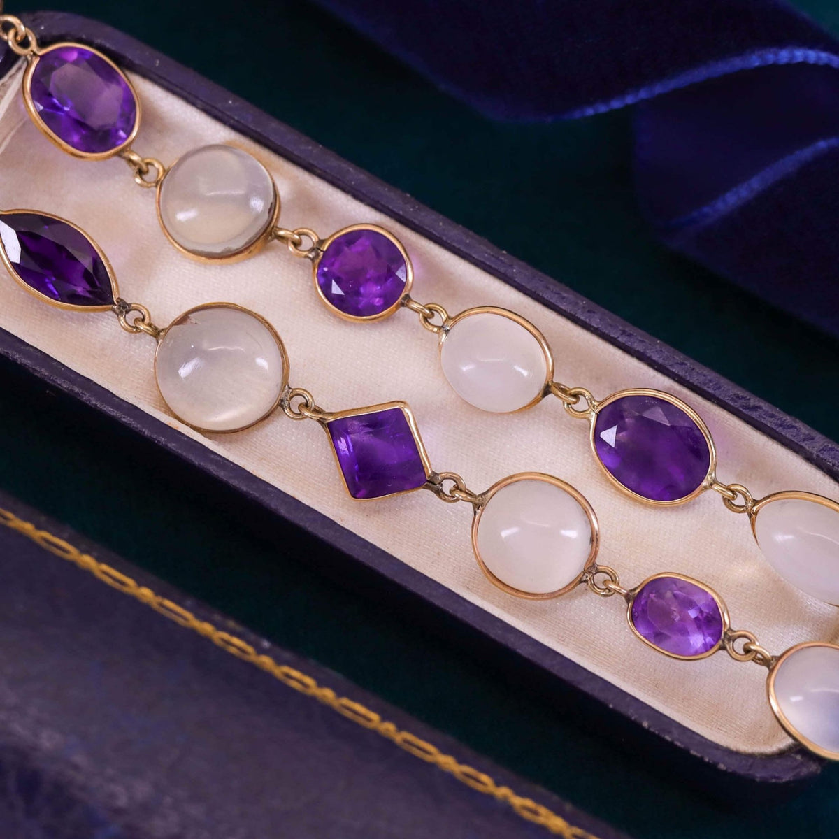 Vintage Moonstone and Amethyst Necklace of 14k Gold - Trademark Antiques