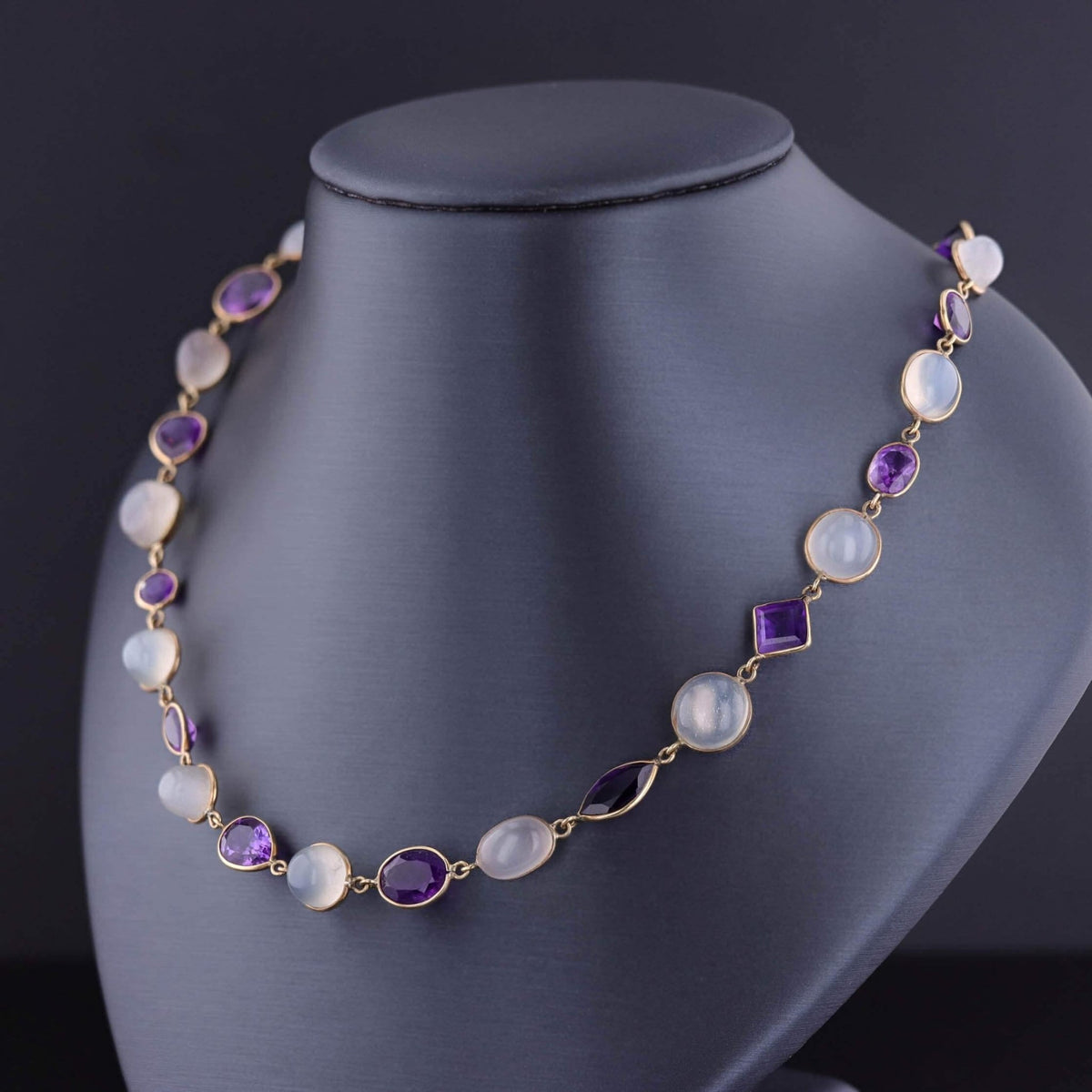 Vintage Moonstone and Amethyst Necklace of 14k Gold - Trademark Antiques