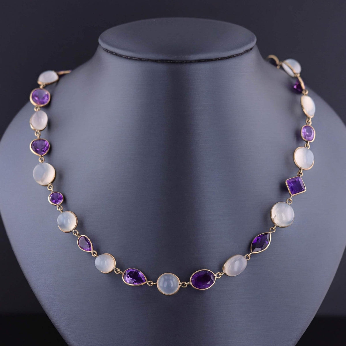Vintage Moonstone and Amethyst Necklace of 14k Gold - Trademark Antiques