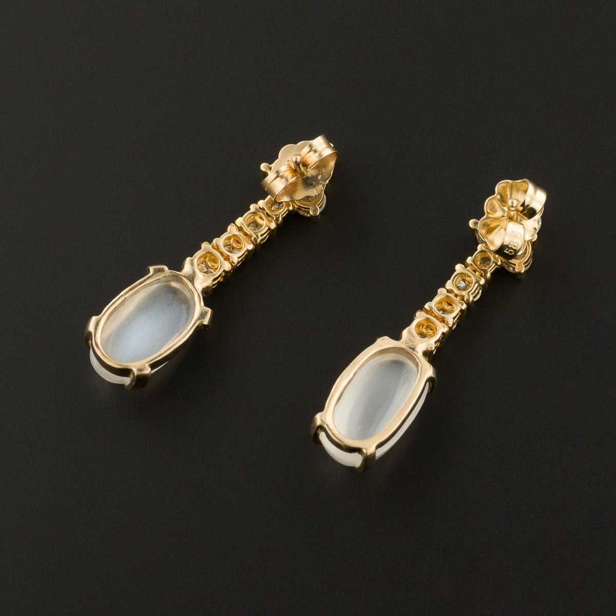 Vintage Moonstone and Diamond Earrings of 18k Gold - Trademark Antiques