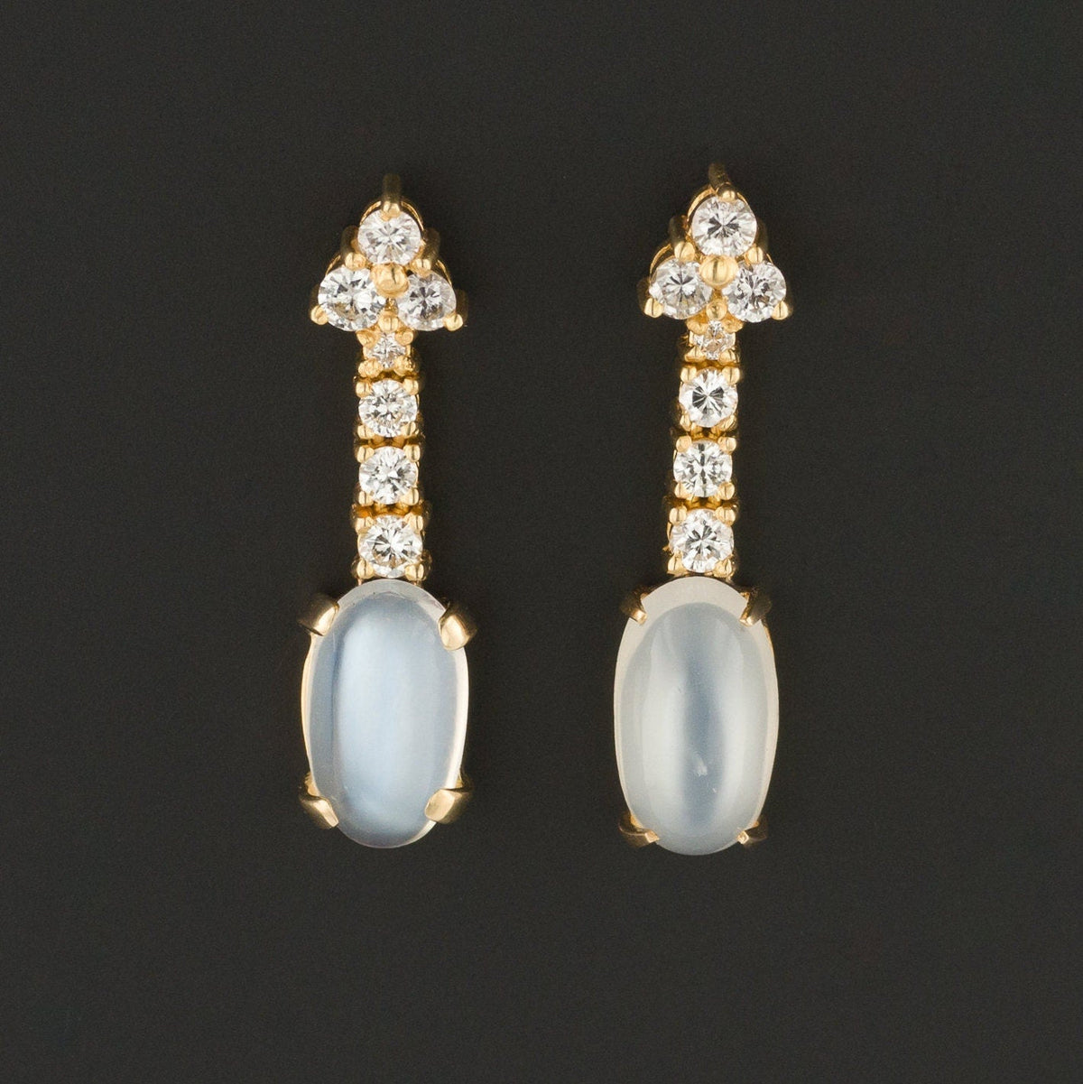 Vintage Moonstone and Diamond Earrings of 18k Gold - Trademark Antiques