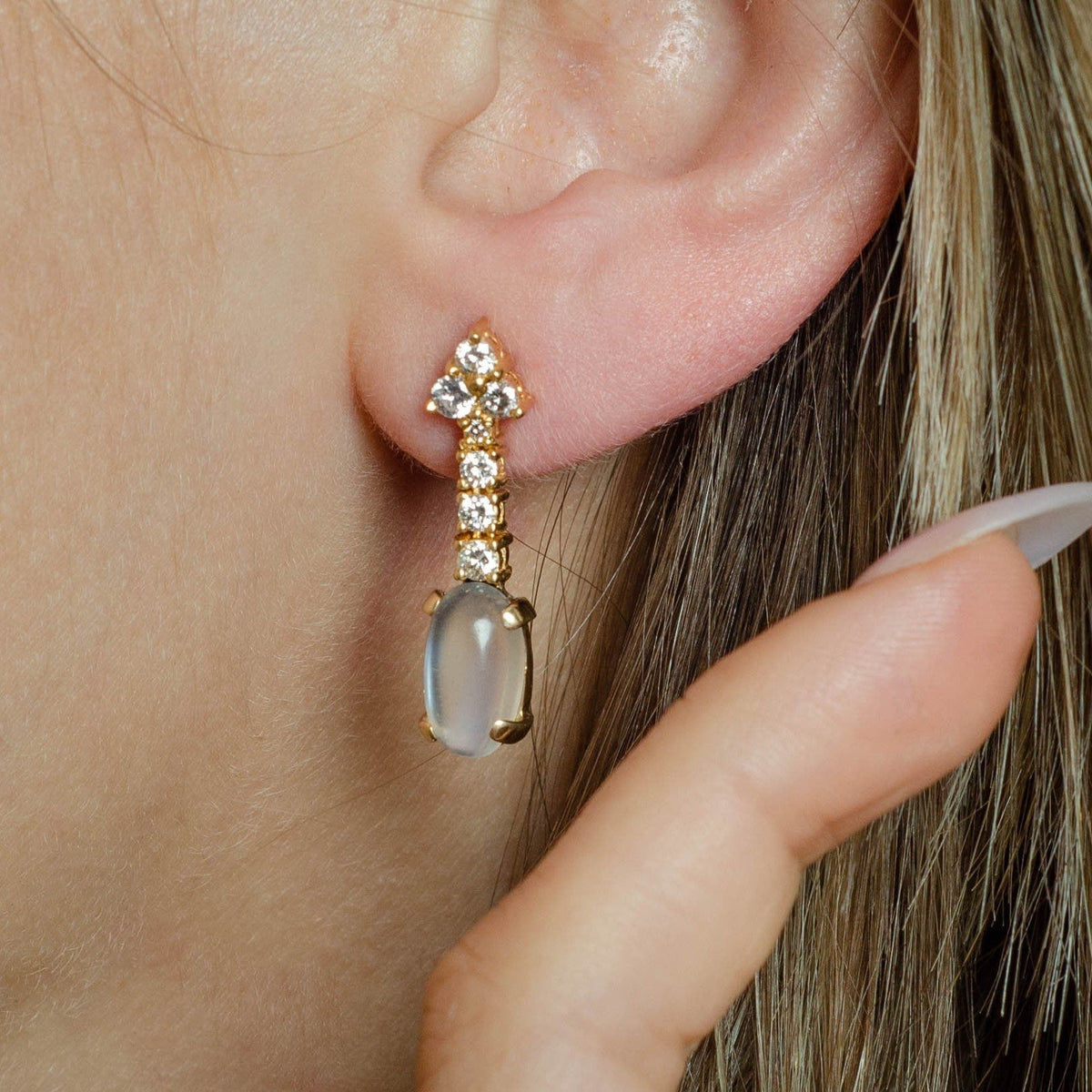 Vintage Moonstone and Diamond Earrings of 18k Gold - Trademark Antiques
