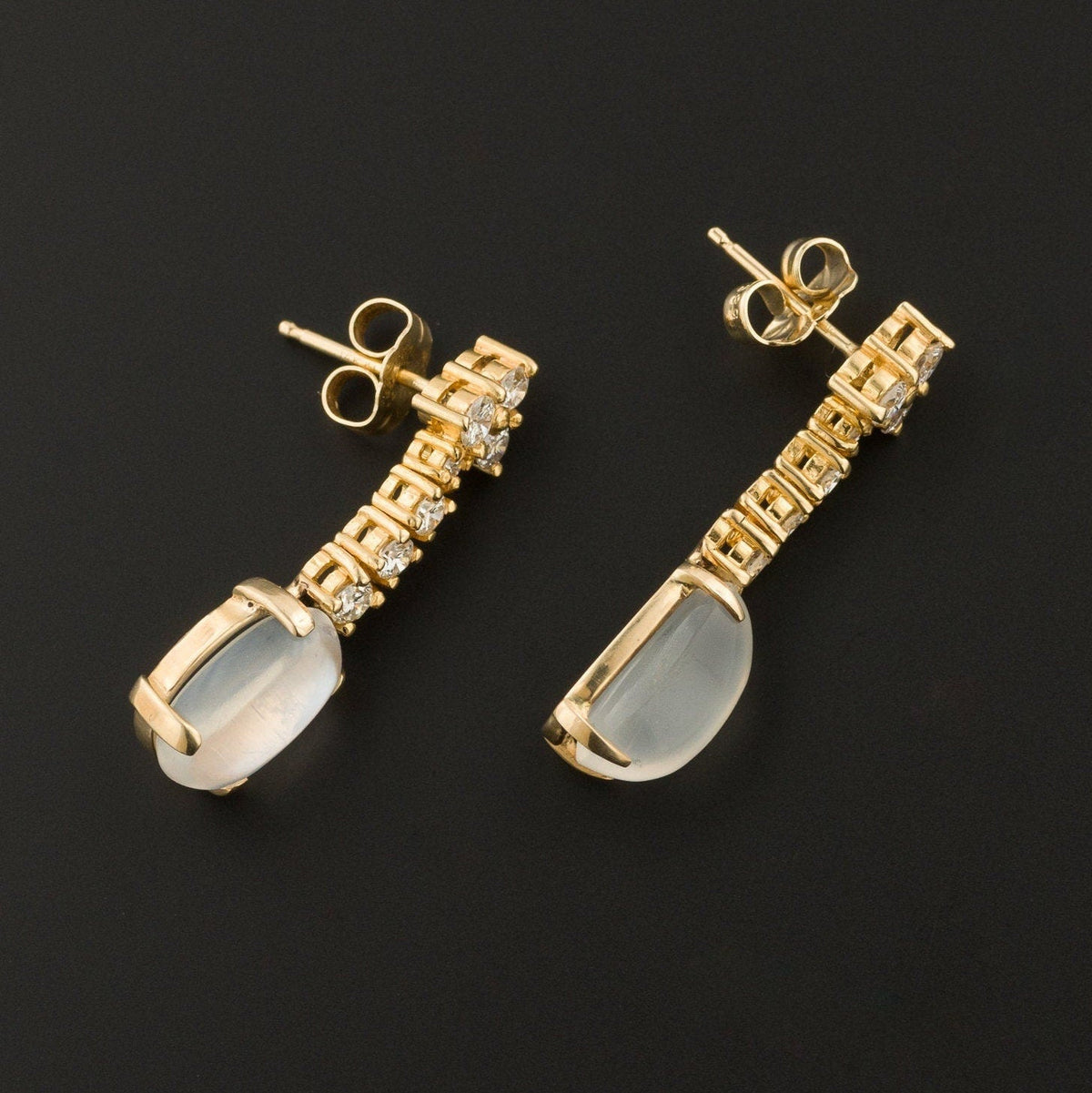 Vintage Moonstone and Diamond Earrings of 18k Gold - Trademark Antiques