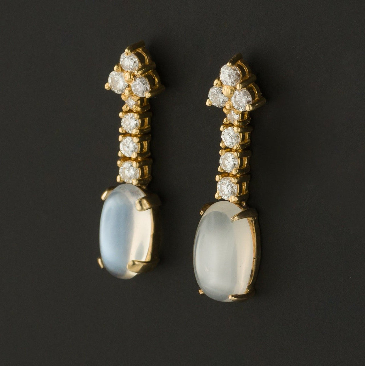Vintage Moonstone and Diamond Earrings of 18k Gold - Trademark Antiques