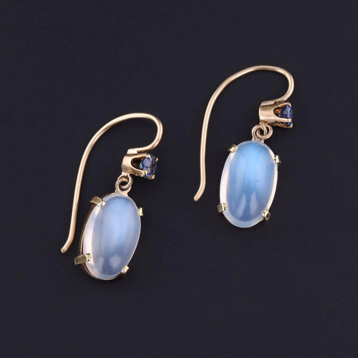 Vintage Moonstone and Sapphire Earrings of 14k Gold - Trademark Antiques