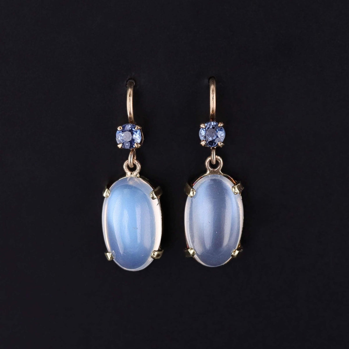 Vintage Moonstone and Sapphire Earrings of 14k Gold - Trademark Antiques