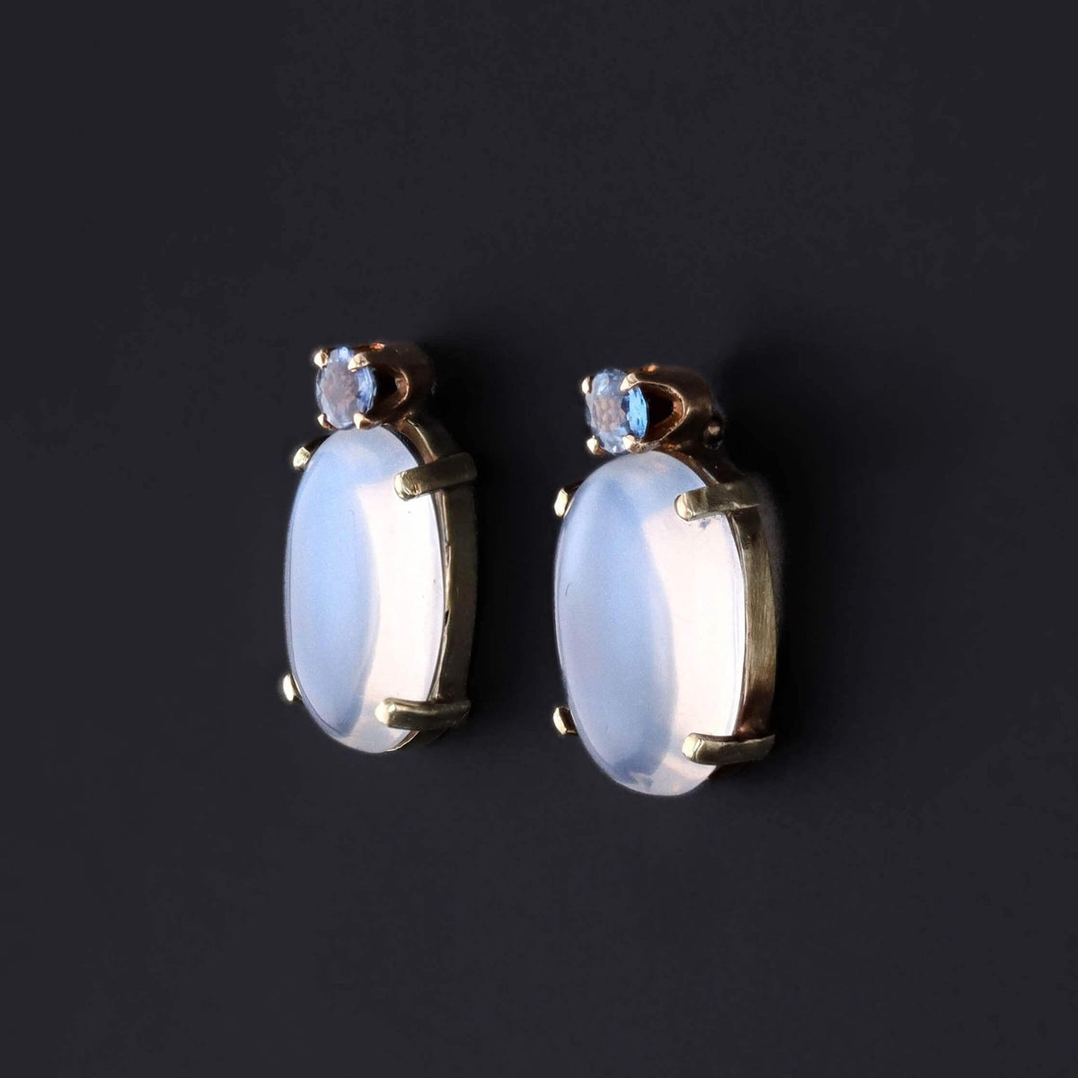 Vintage Moonstone and Sapphire Earrings of 14k Gold - Trademark Antiques