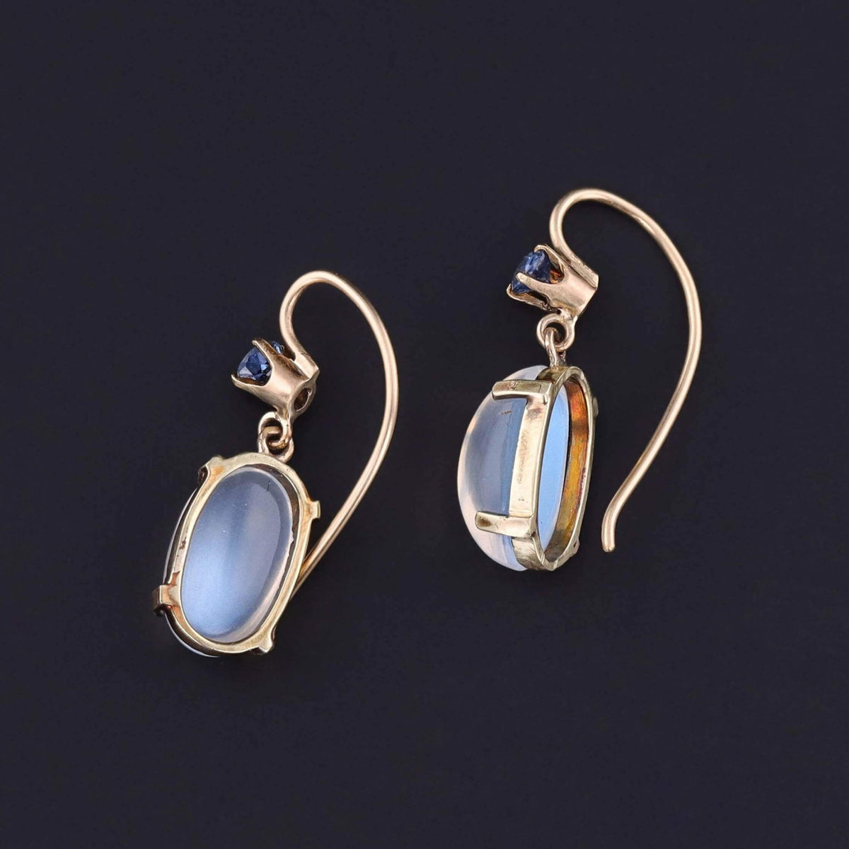 Vintage Moonstone and Sapphire Earrings of 14k Gold - Trademark Antiques