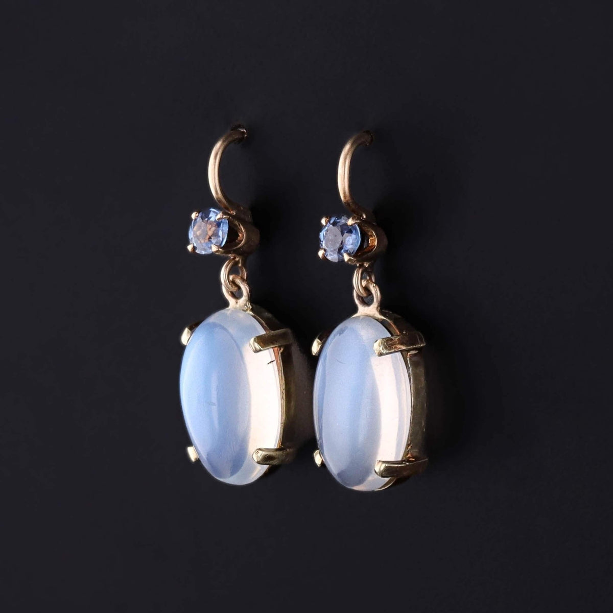 Vintage Moonstone and Sapphire Earrings of 14k Gold - Trademark Antiques