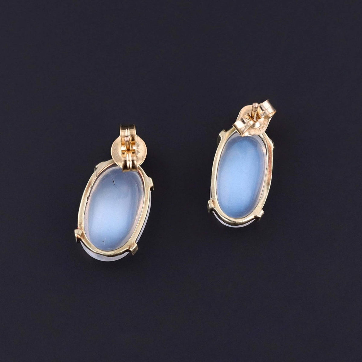 Vintage Moonstone and Sapphire Earrings of 14k Gold - Trademark Antiques