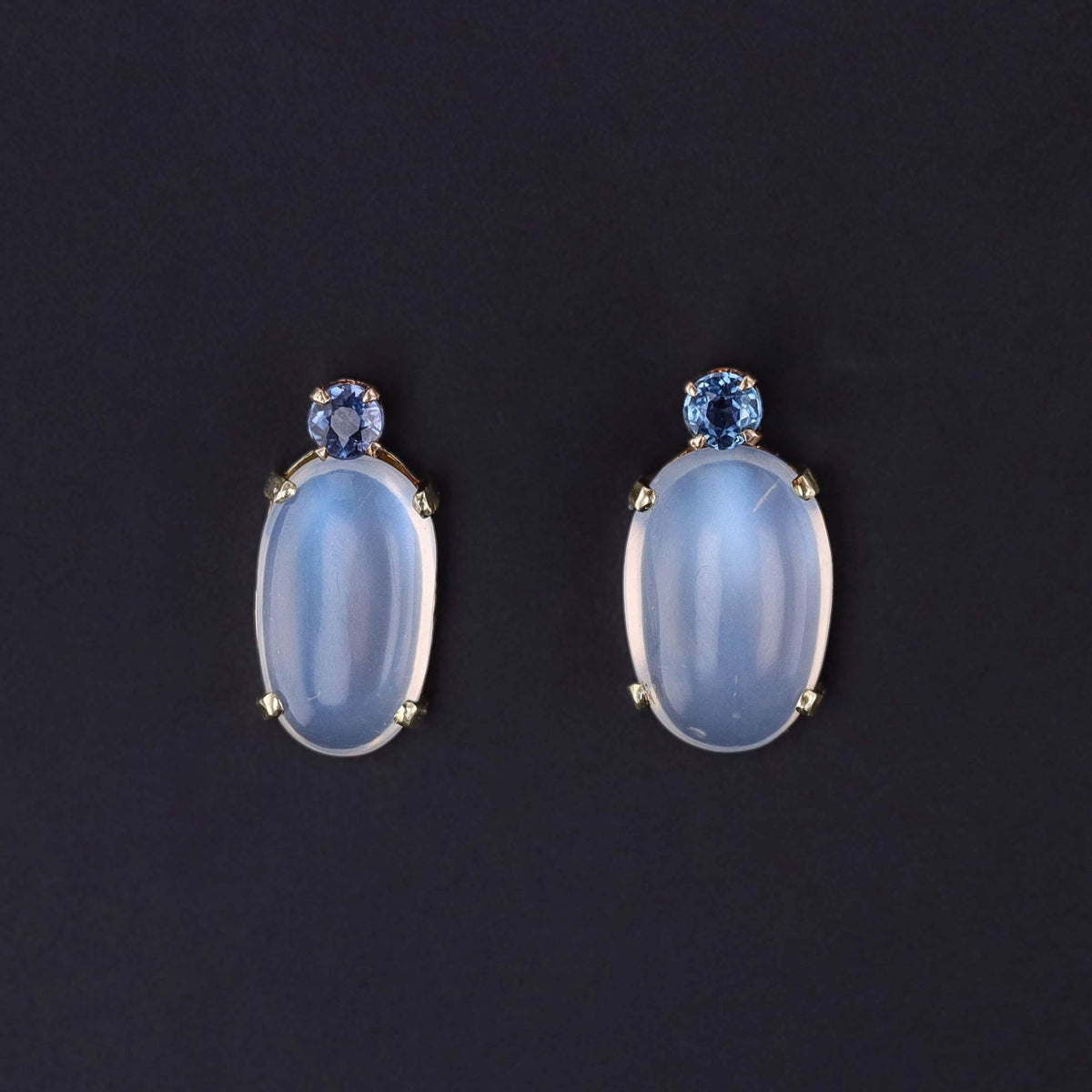 Vintage Moonstone and Sapphire Earrings of 14k Gold - Trademark Antiques