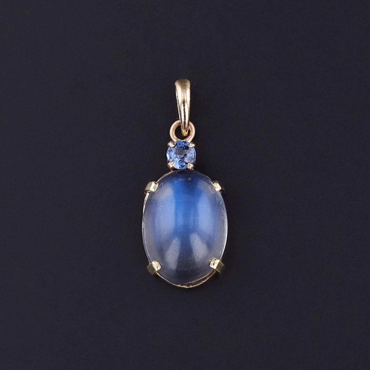 Vintage Moonstone and Sapphire Pendant of 14k Gold - Trademark Antiques