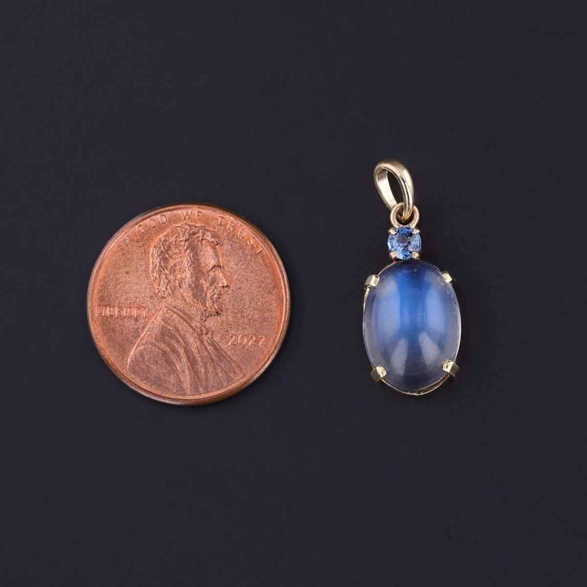 Vintage Moonstone and Sapphire Pendant of 14k Gold - Trademark Antiques