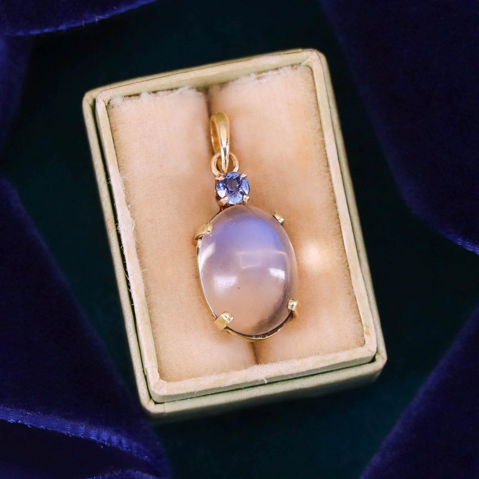 Vintage Moonstone and Sapphire Pendant of 14k Gold - Trademark Antiques