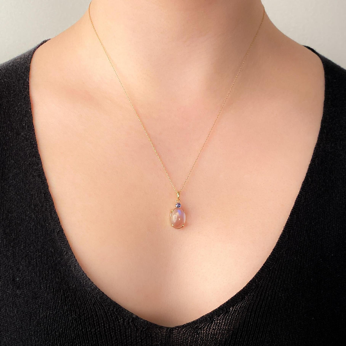 Vintage Moonstone and Sapphire Pendant of 14k Gold - Trademark Antiques