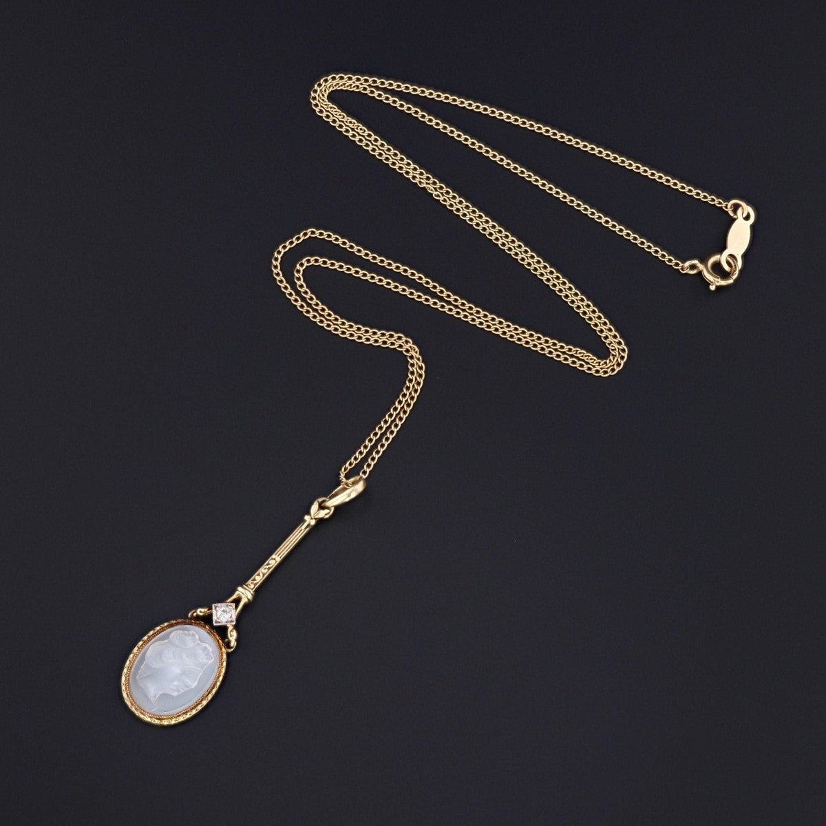 Vintage Moonstone Cameo Pendant of 14k Gold - Trademark Antiques