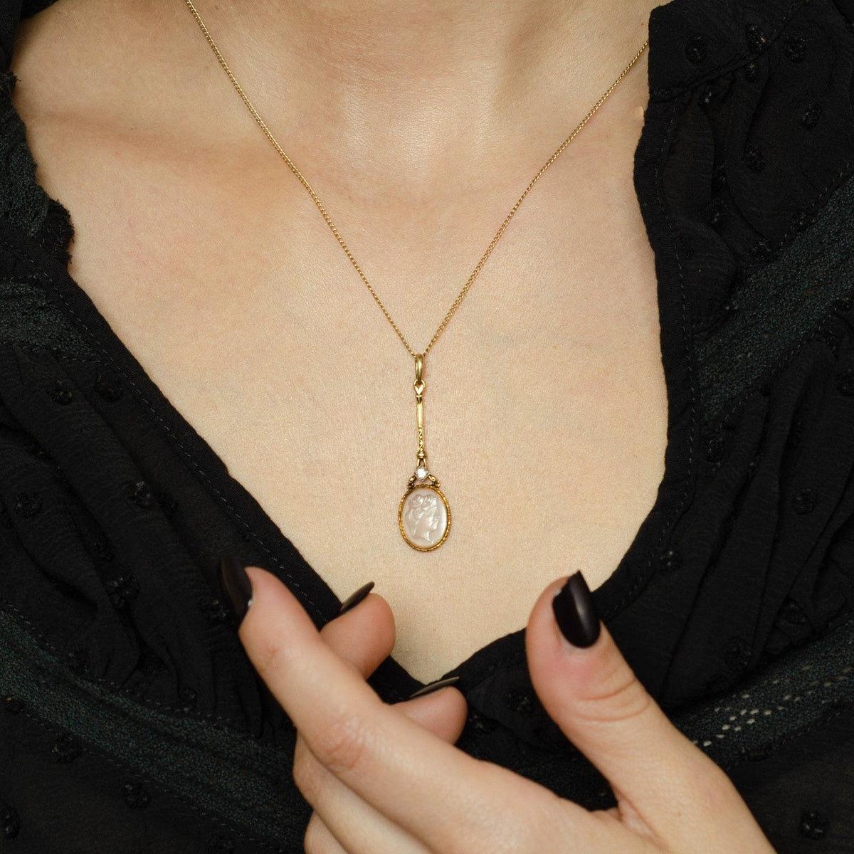 Vintage Moonstone Cameo Pendant of 14k Gold - Trademark Antiques