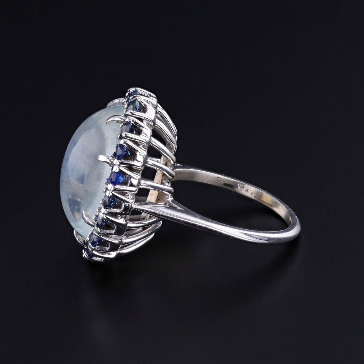 Vintage Moonstone &amp; Sapphire Ring of 14k White Gold - Trademark Antiques