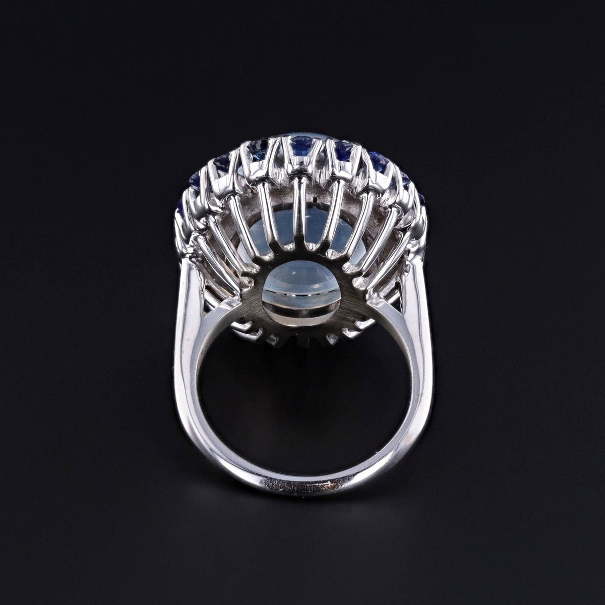 Vintage Moonstone &amp; Sapphire Ring of 14k White Gold - Trademark Antiques