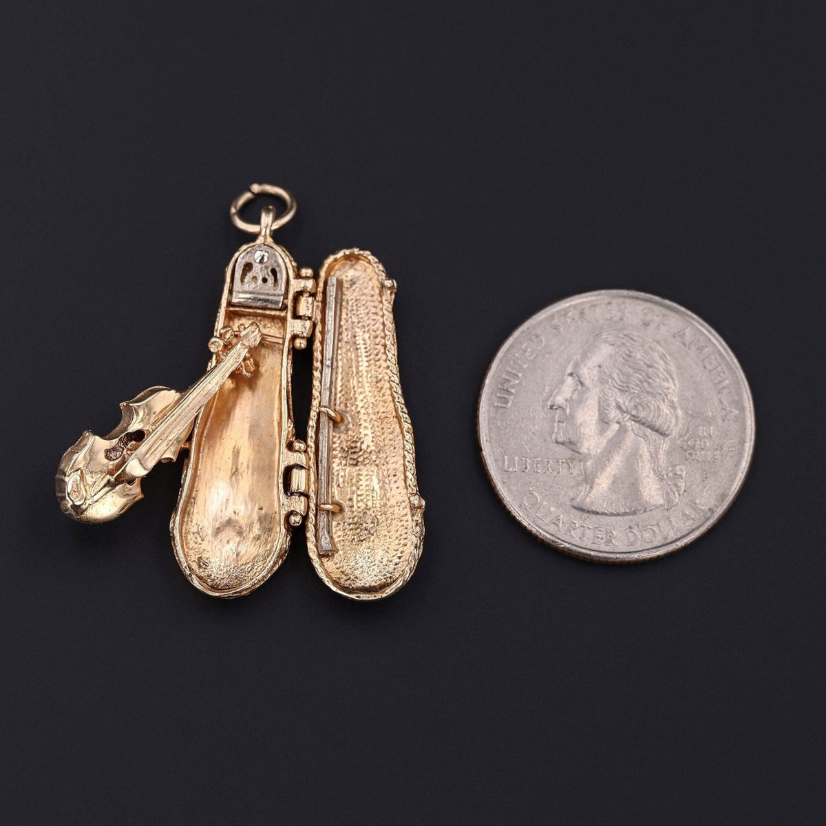 Vintage Moveable 14k Gold Violin Charm with a Tiny Violin Inside Case - Trademark Antiques