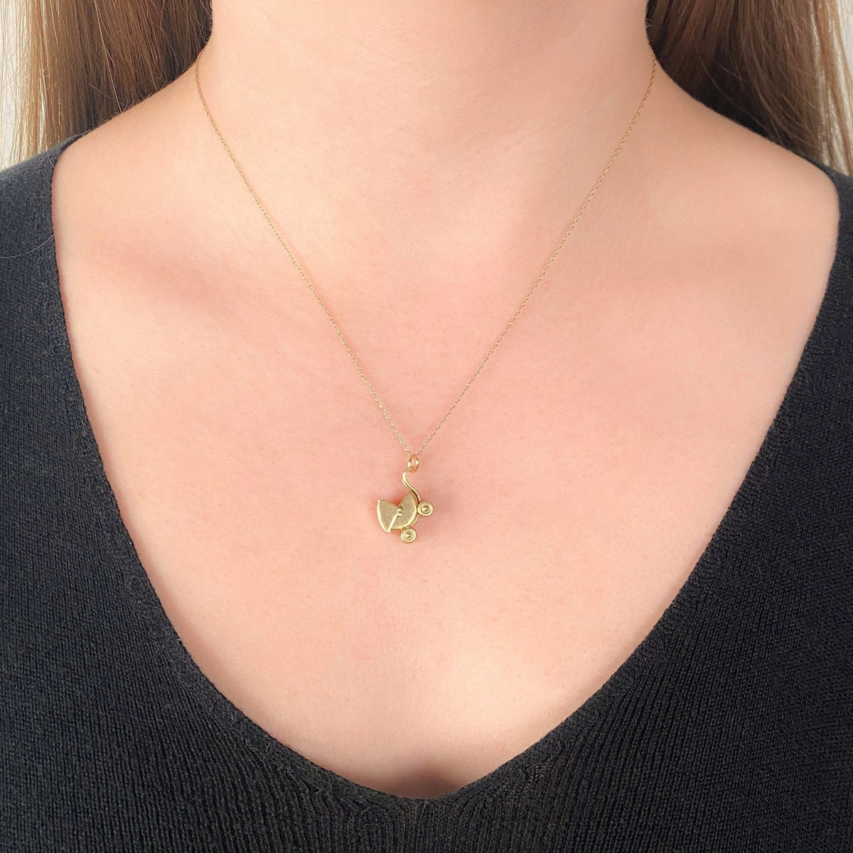 Vintage Moveable Baby Carriage Charm of 14k Gold - Trademark Antiques