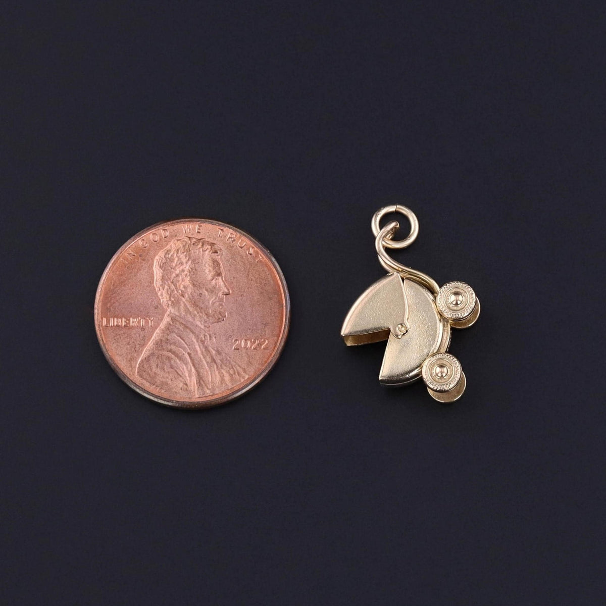 Vintage Moveable Baby Carriage Charm of 14k Gold - Trademark Antiques