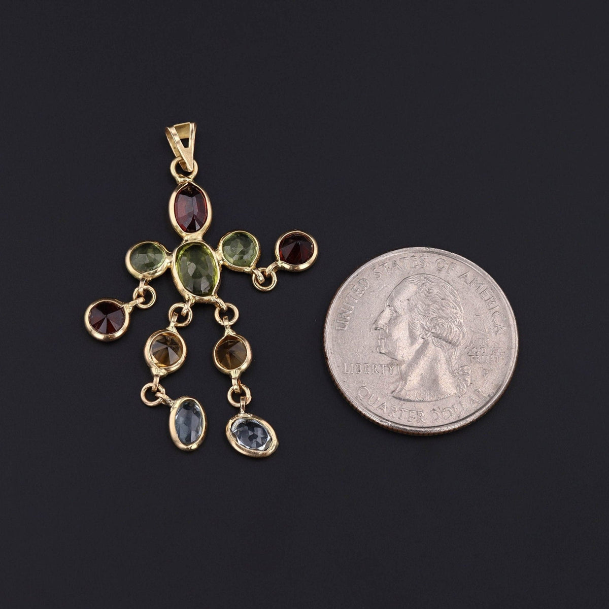 Vintage Moveable Gemstone Person Pendant of 18k Gold - Trademark Antiques