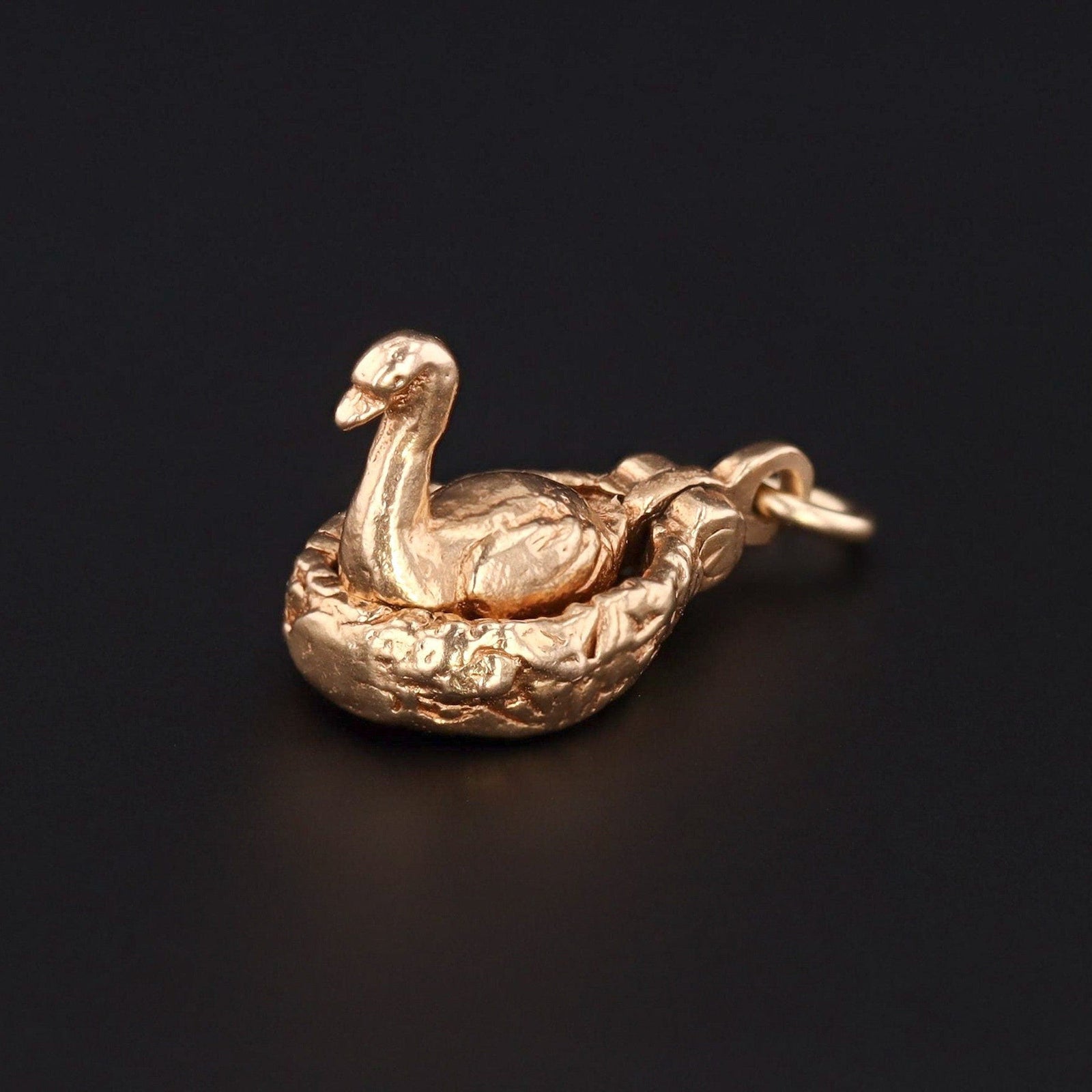 Vintage Moveable Goose with a Golden Egg Charm of 14k Gold - Trademark Antiques