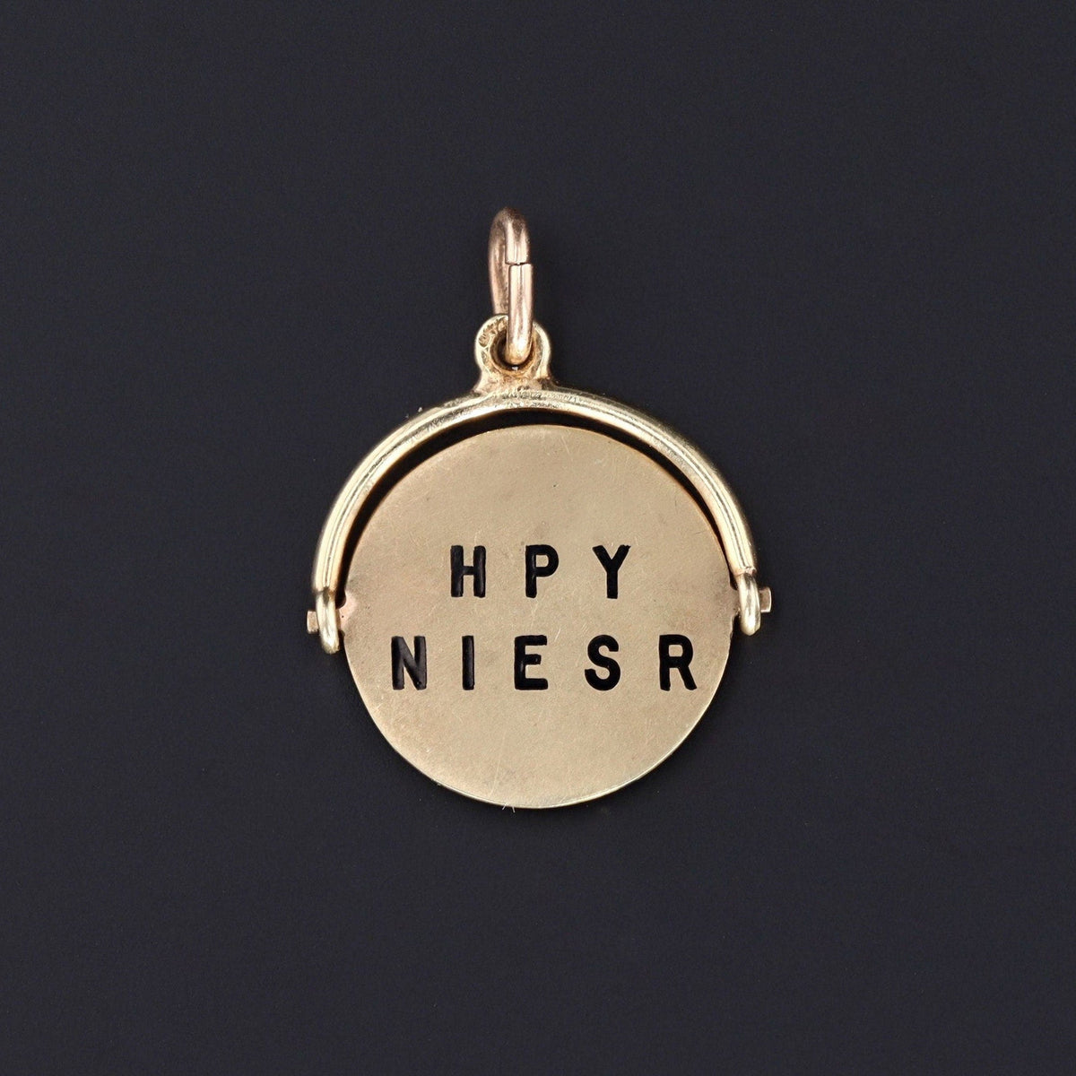 Vintage Moveable Happy Anniversary Flip Charm of 14k Gold - Trademark Antiques