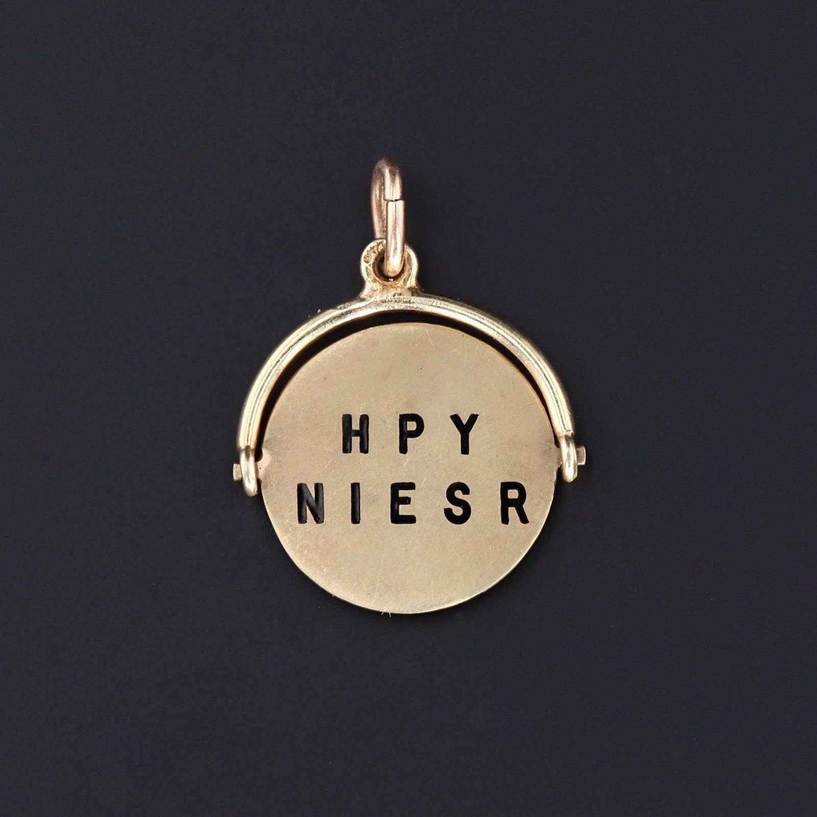 Vintage Moveable Happy Anniversary Flip Charm of 14k Gold - Trademark Antiques