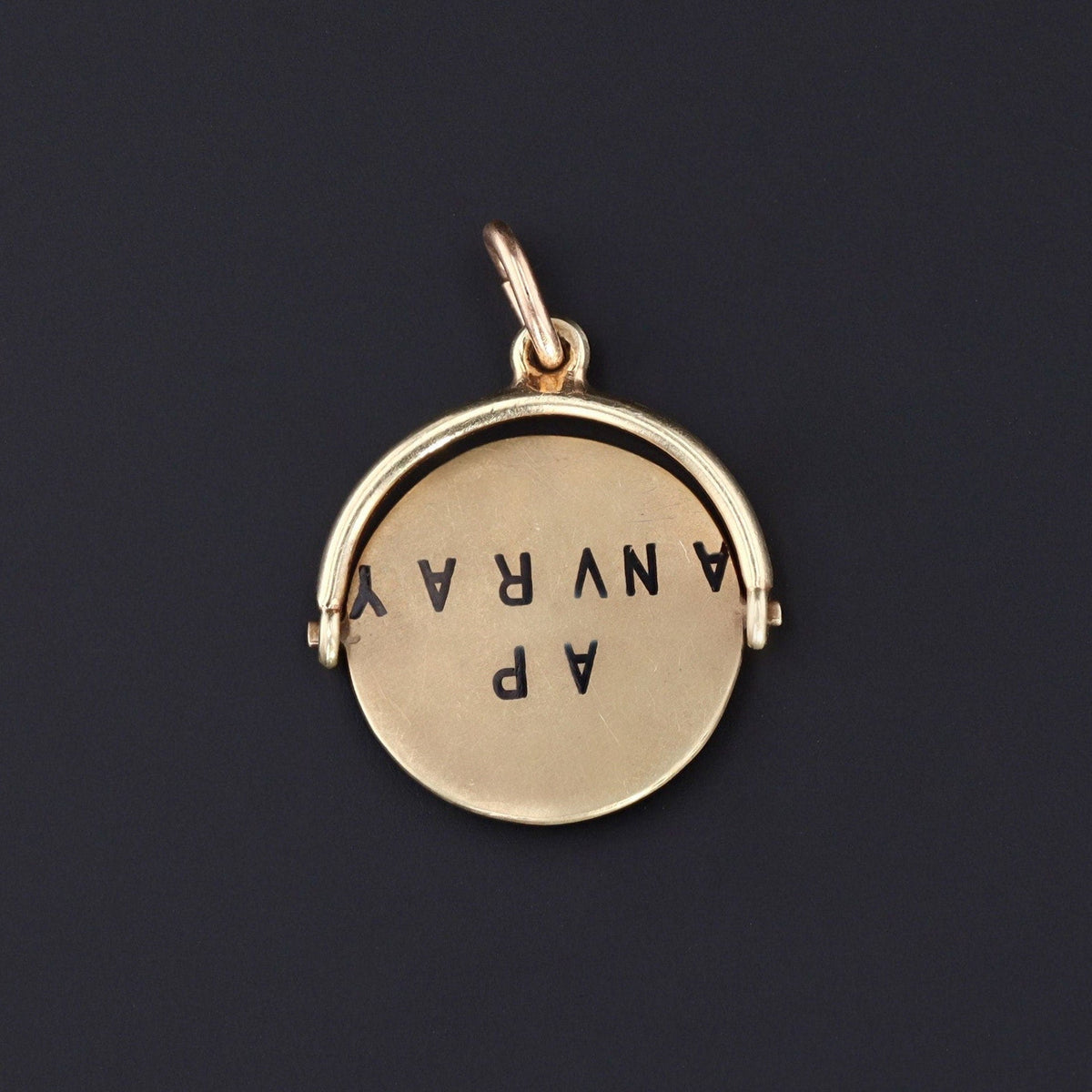 Vintage Moveable Happy Anniversary Flip Charm of 14k Gold - Trademark Antiques
