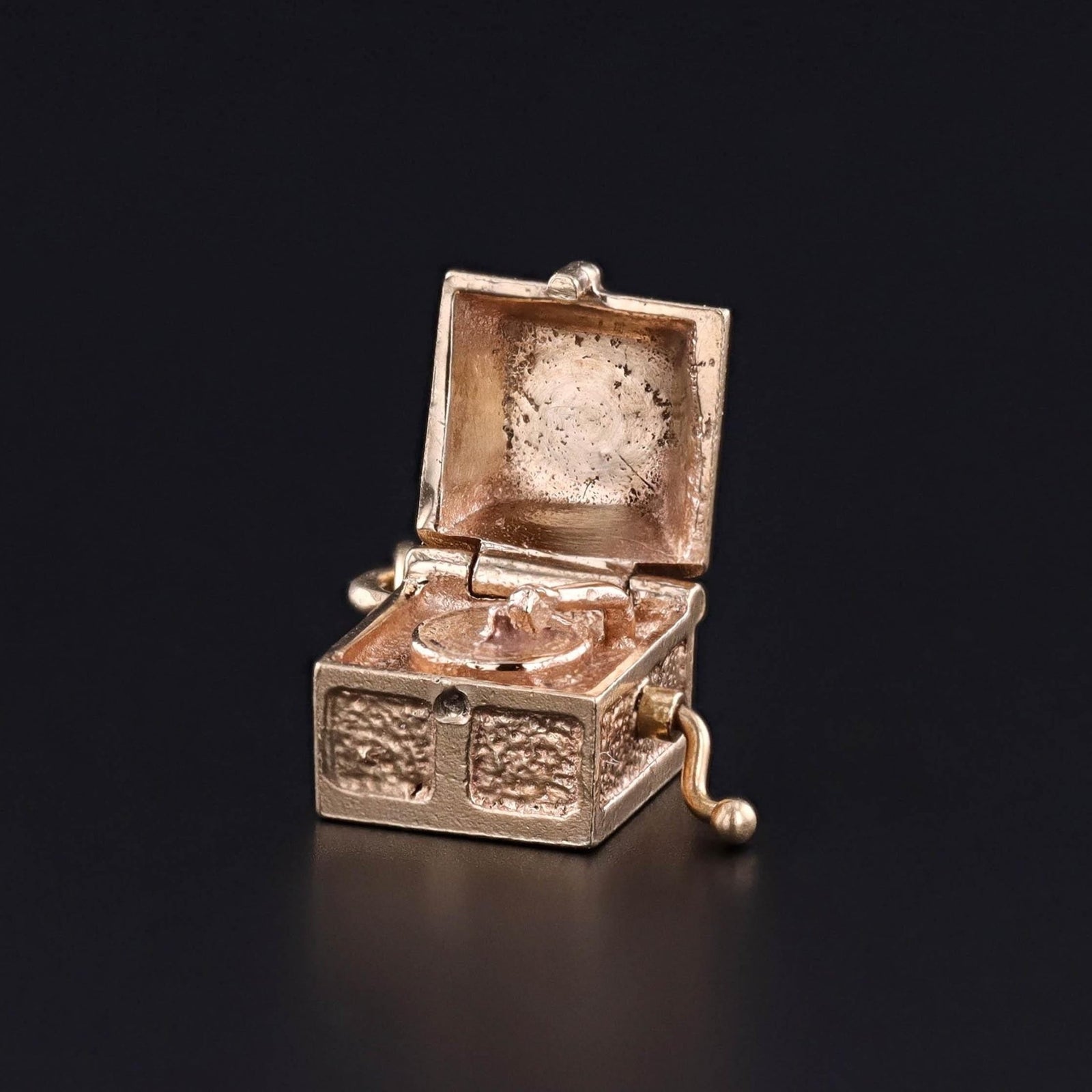 Vintage Moveable Record Player Charm of 14k Gold - Trademark Antiques